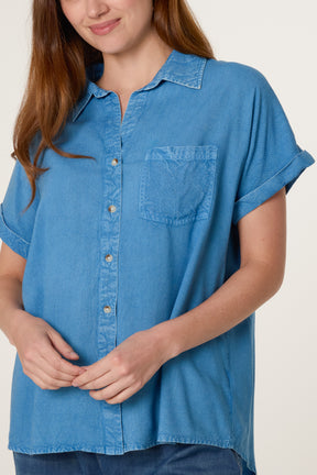 Washed Button Front Pocket Shirt