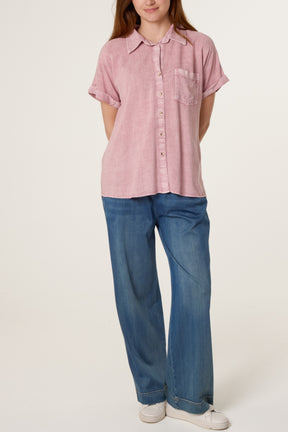 Washed Button Front Pocket Shirt
