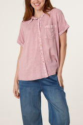 Washed Button Front Pocket Shirt