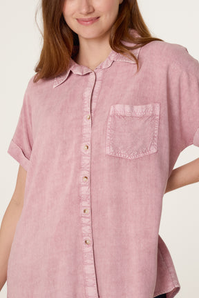 Washed Button Front Pocket Shirt