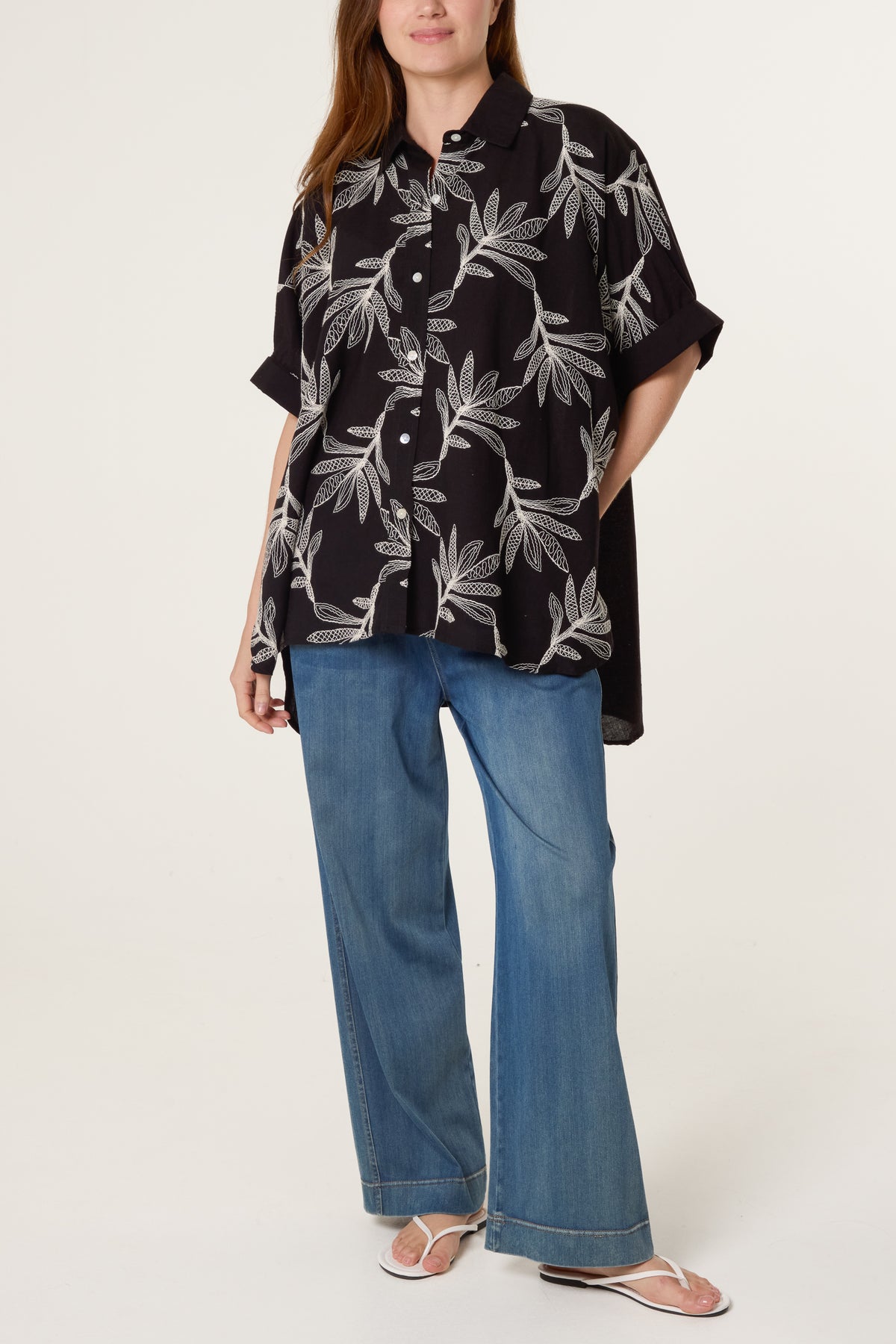 Embroidered Leaf Button Shirt