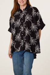 Embroidered Leaf Button Shirt