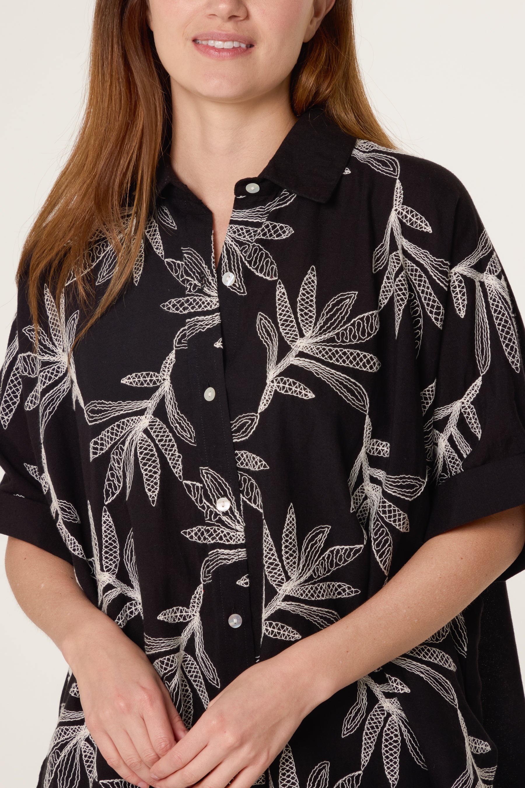 Embroidered Leaf Button Shirt