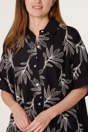 Embroidered Leaf Button Shirt