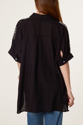Embroidered Leaf Button Shirt