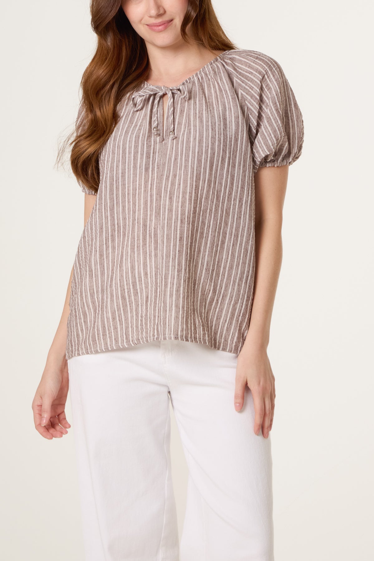 Tie Front Pinstripe Blouse
