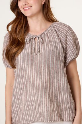 Tie Front Pinstripe Blouse