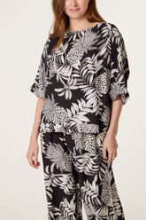 Pineapple Leaf Print Boxy Top