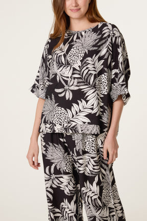 Pineapple Leaf Print Boxy Top