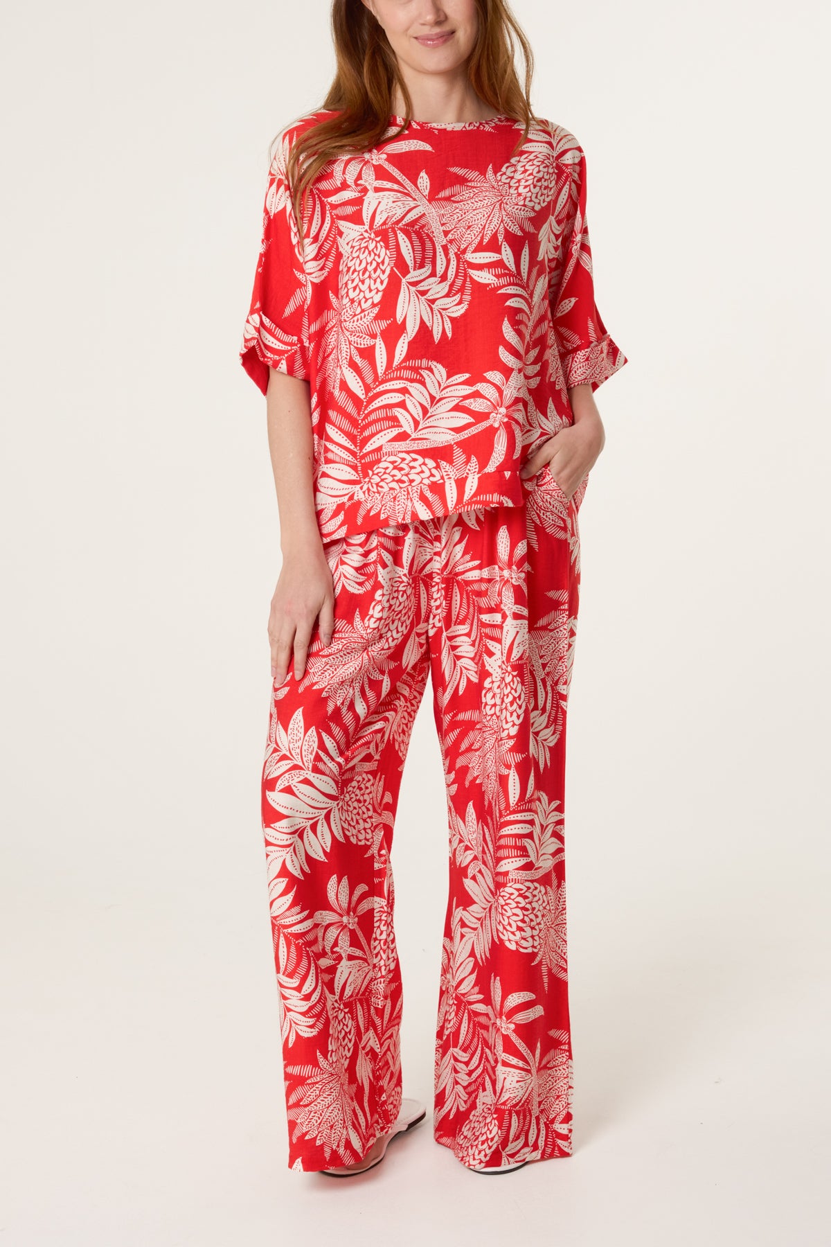 Pineapple Leaf Print Boxy Top