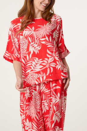 Pineapple Leaf Print Boxy Top
