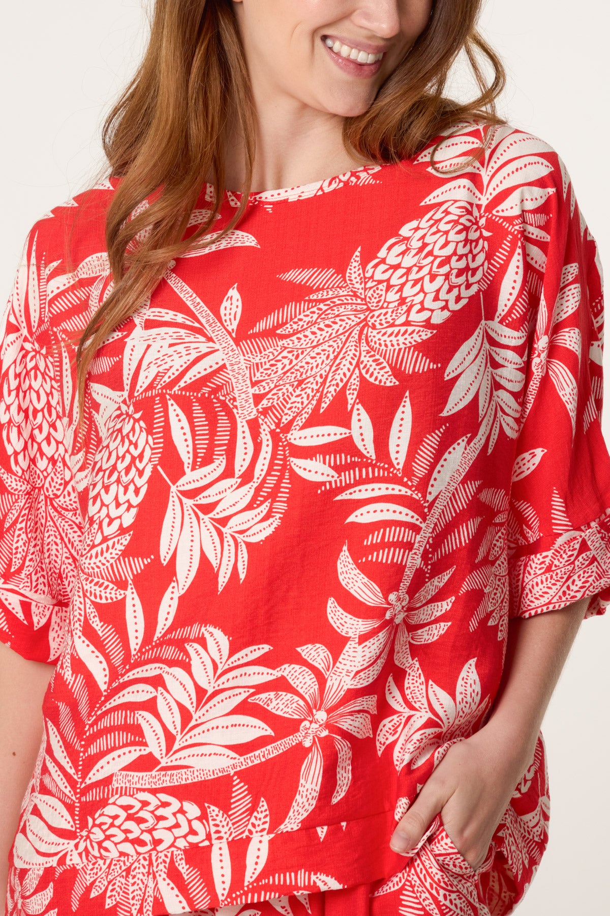 Pineapple Leaf Print Boxy Top