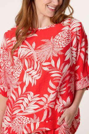 Pineapple Leaf Print Boxy Top