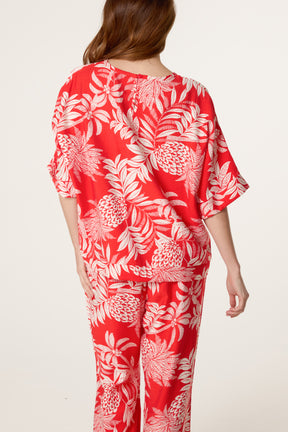 Pineapple Leaf Print Boxy Top