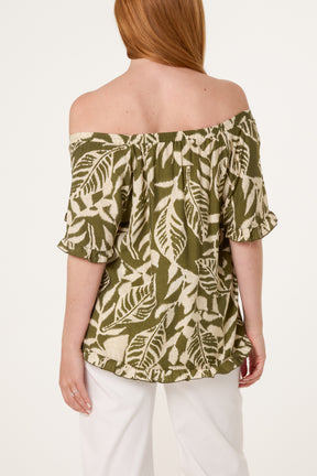 Abstract Leaf Print Bardot Top