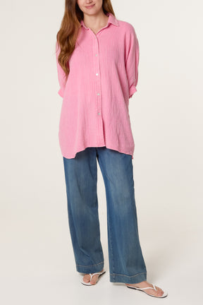 Crinkle Oversized Button Through Shirt