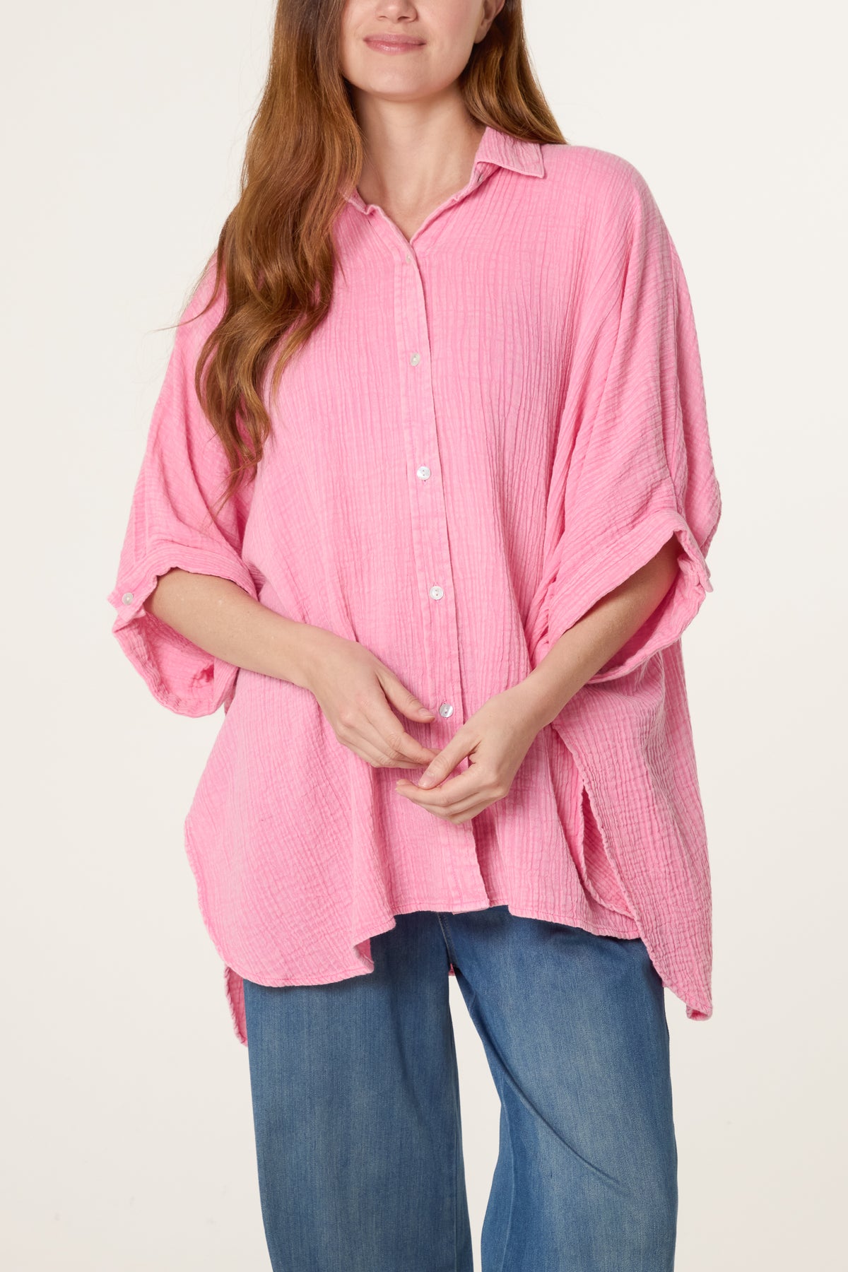 Crinkle Oversized Button Through Shirt