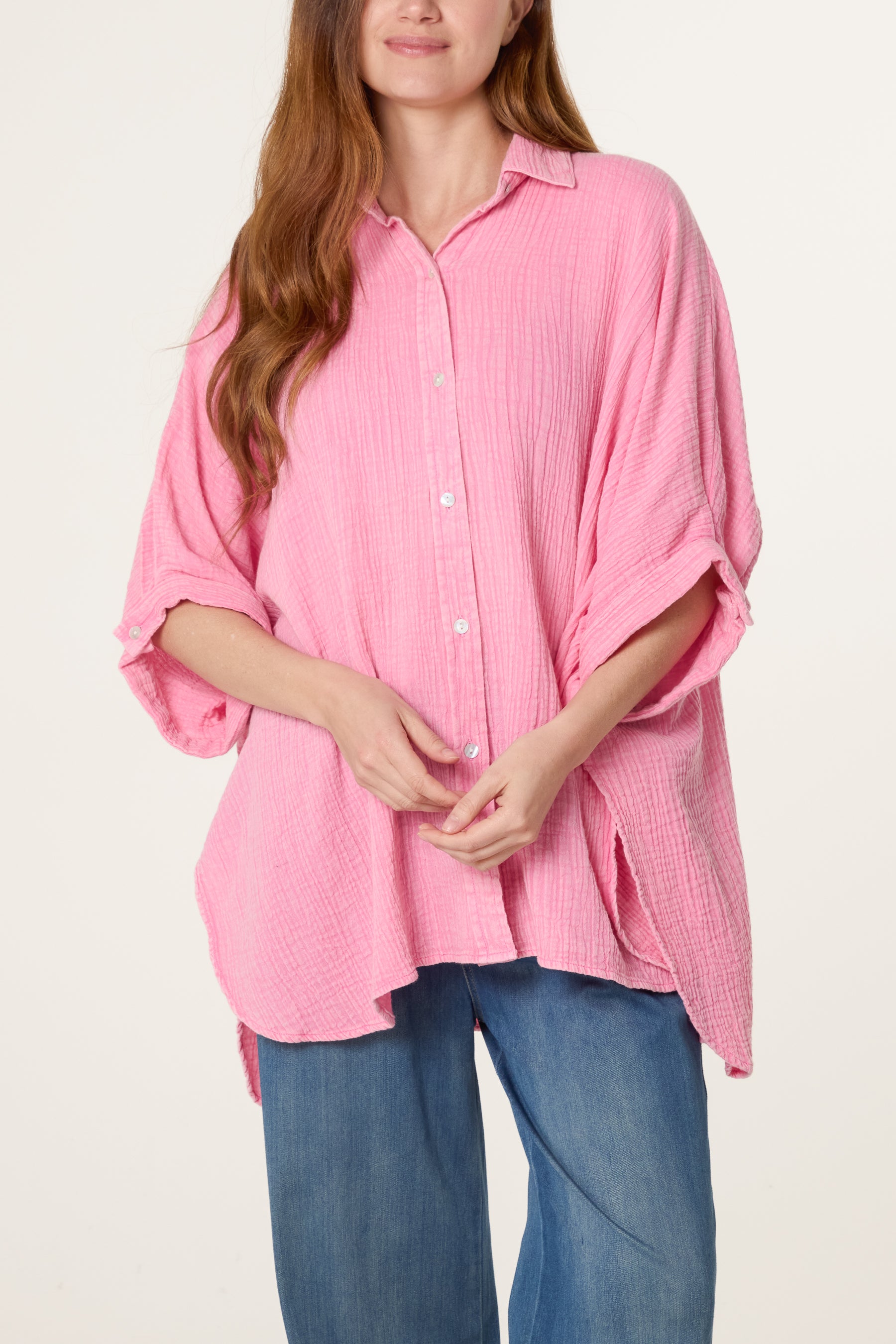 Crinkle Oversized Button Through Shirt