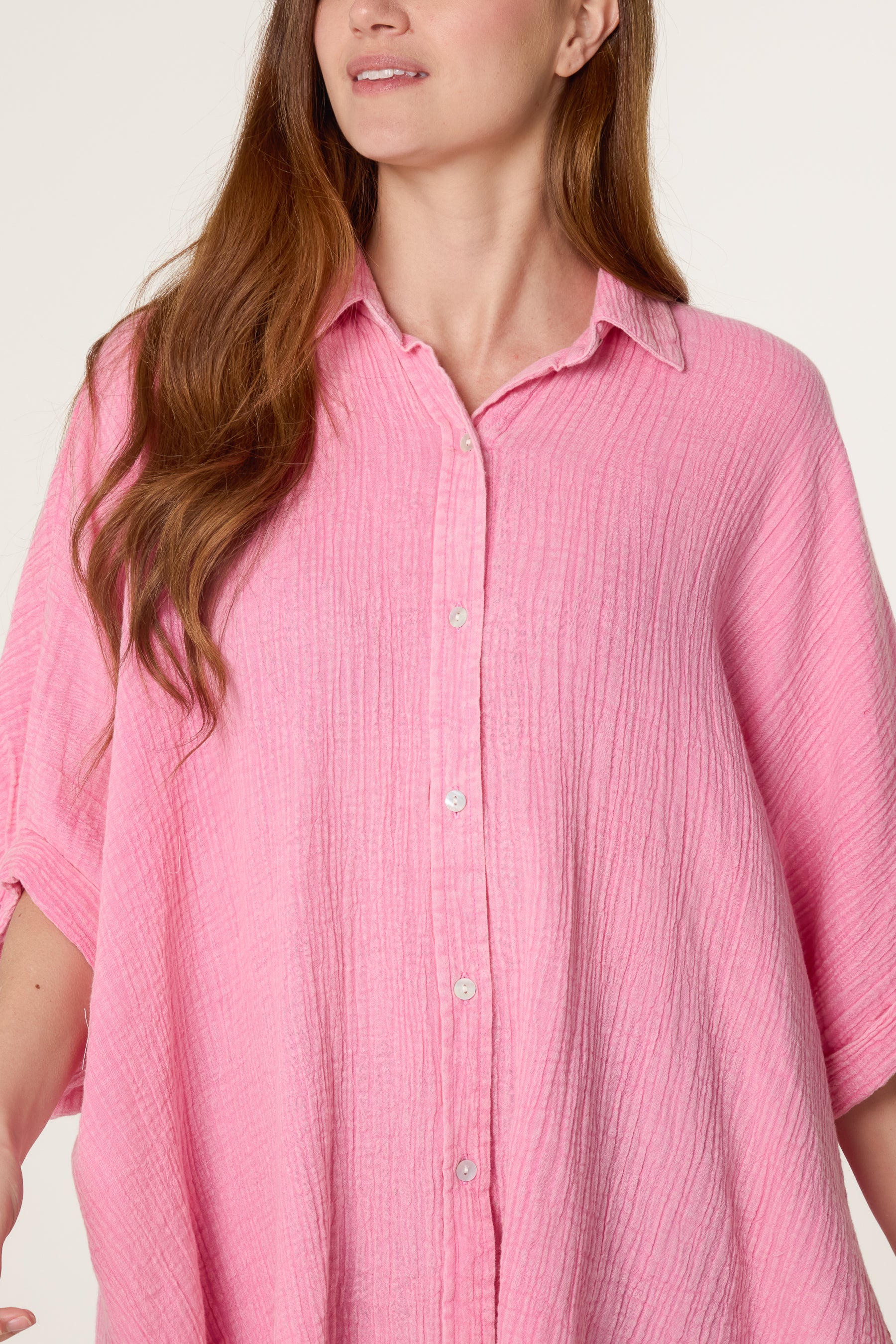 Crinkle Oversized Button Through Shirt