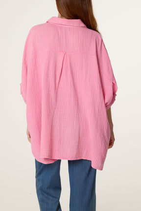 Crinkle Oversized Button Through Shirt
