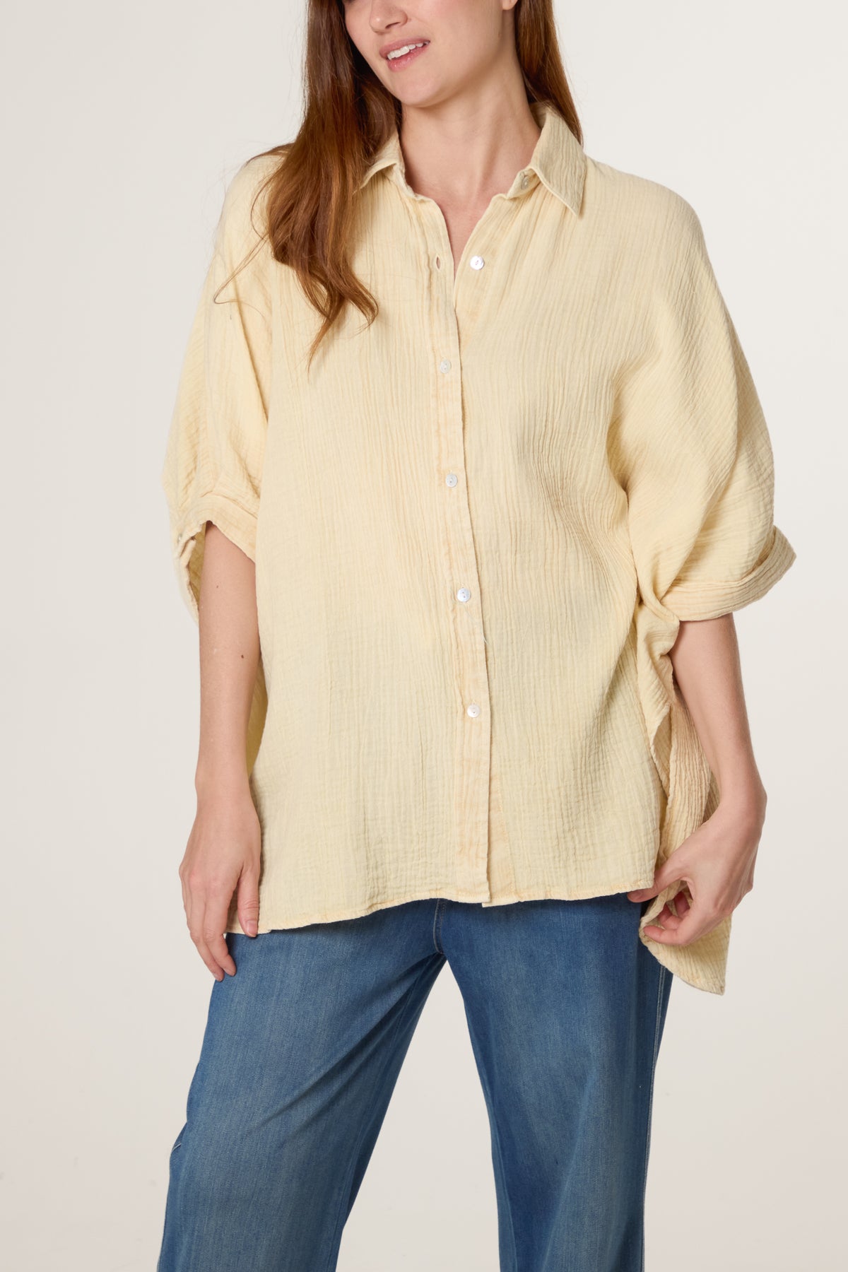 Crinkle Oversized Button Through Shirt