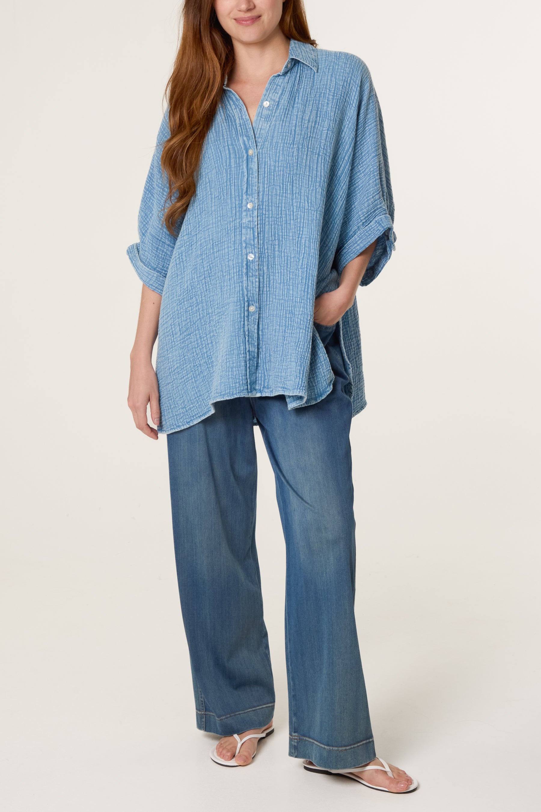 Crinkle Oversized Button Through Shirt