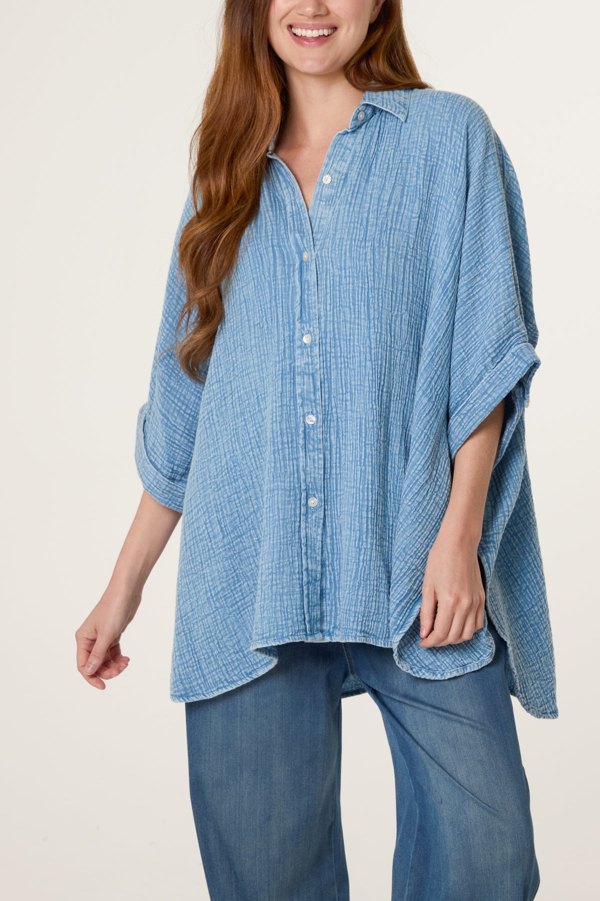 Crinkle Oversized Button Through Shirt