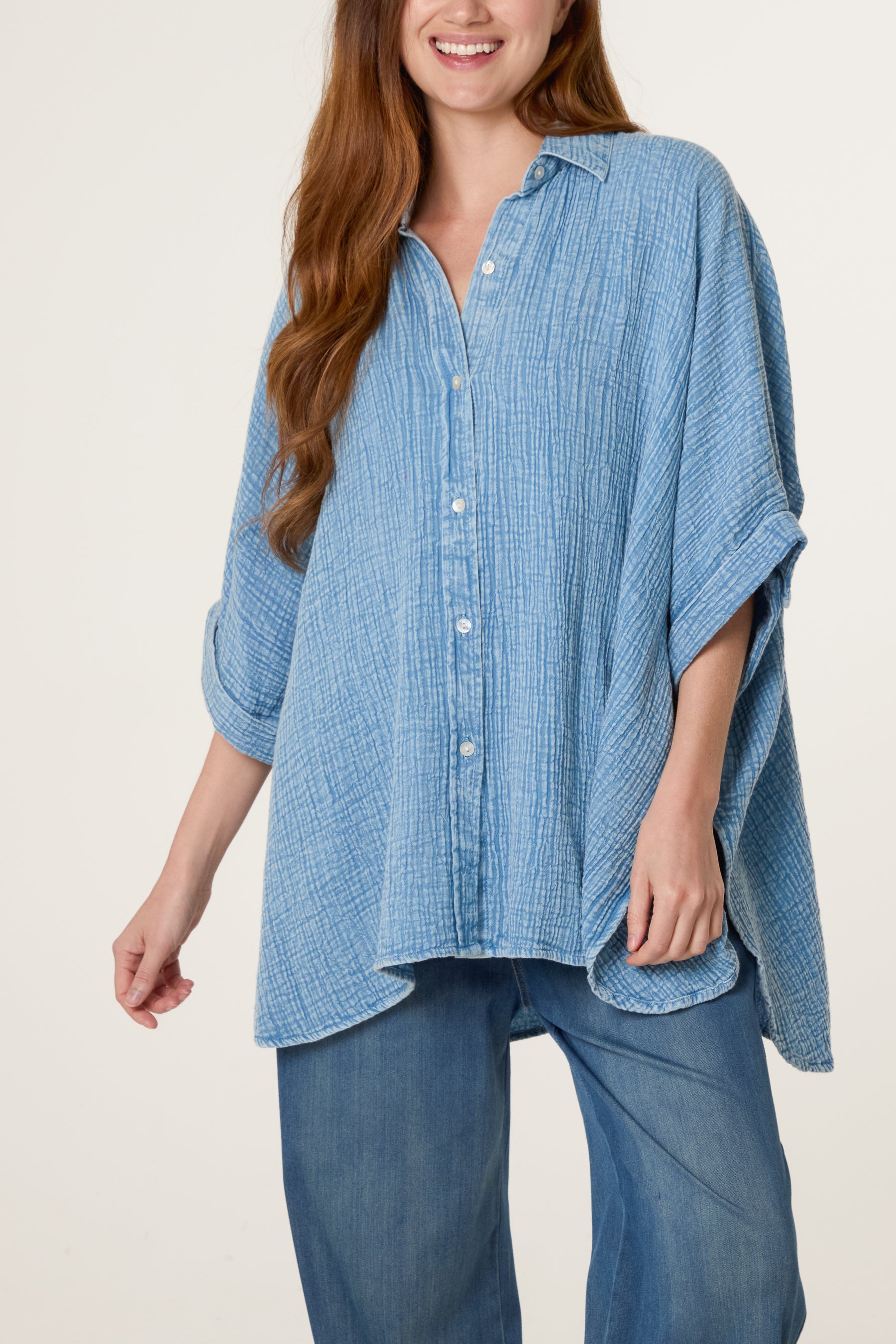 Crinkle Oversized Button Through Shirt