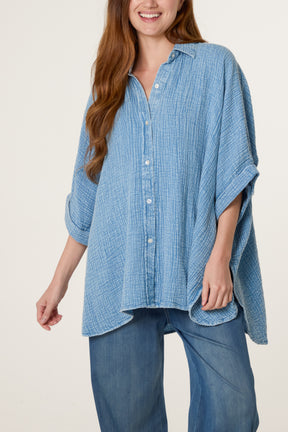 Crinkle Oversized Button Through Shirt