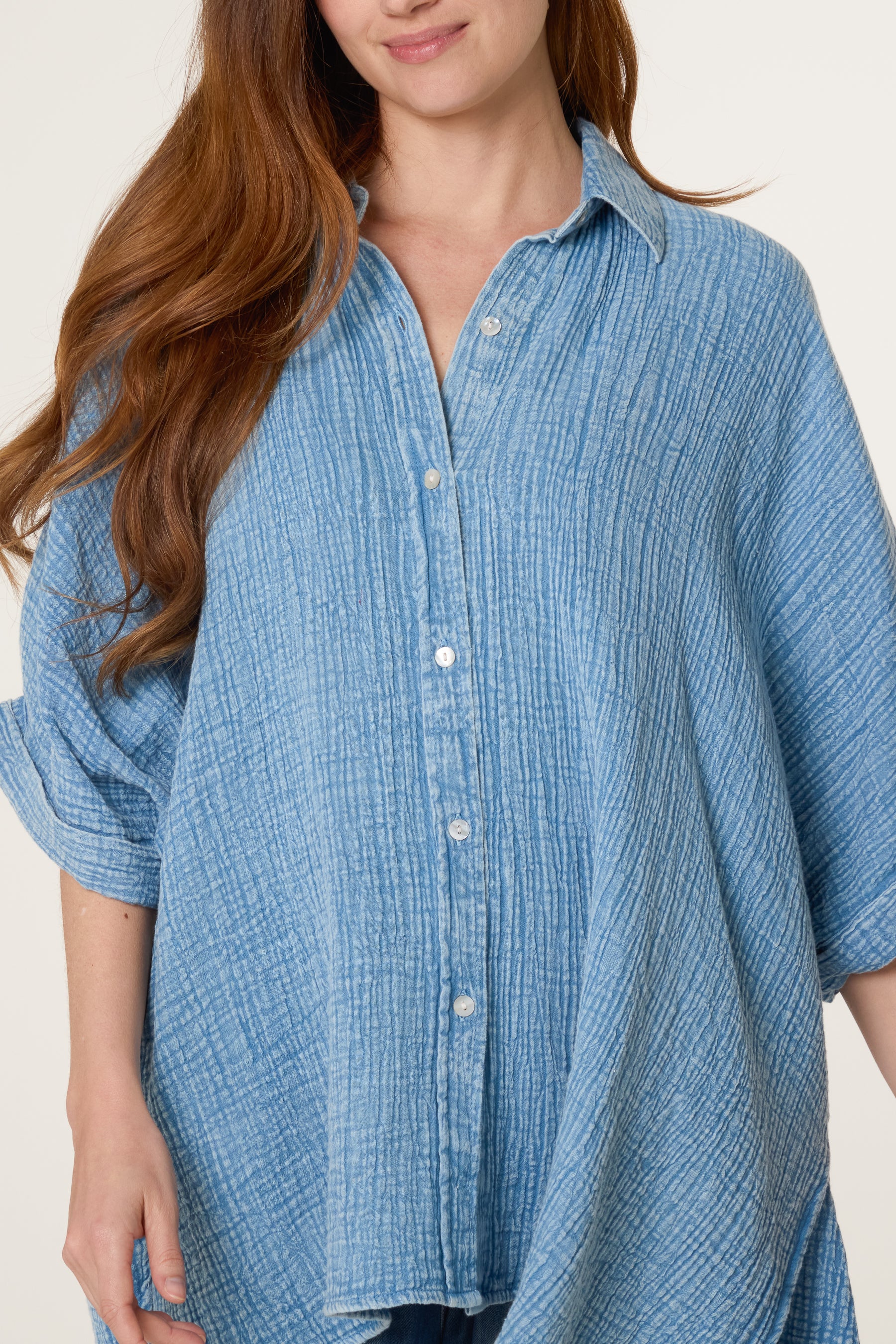 Crinkle Oversized Button Through Shirt