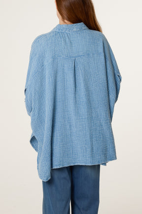 Crinkle Oversized Button Through Shirt