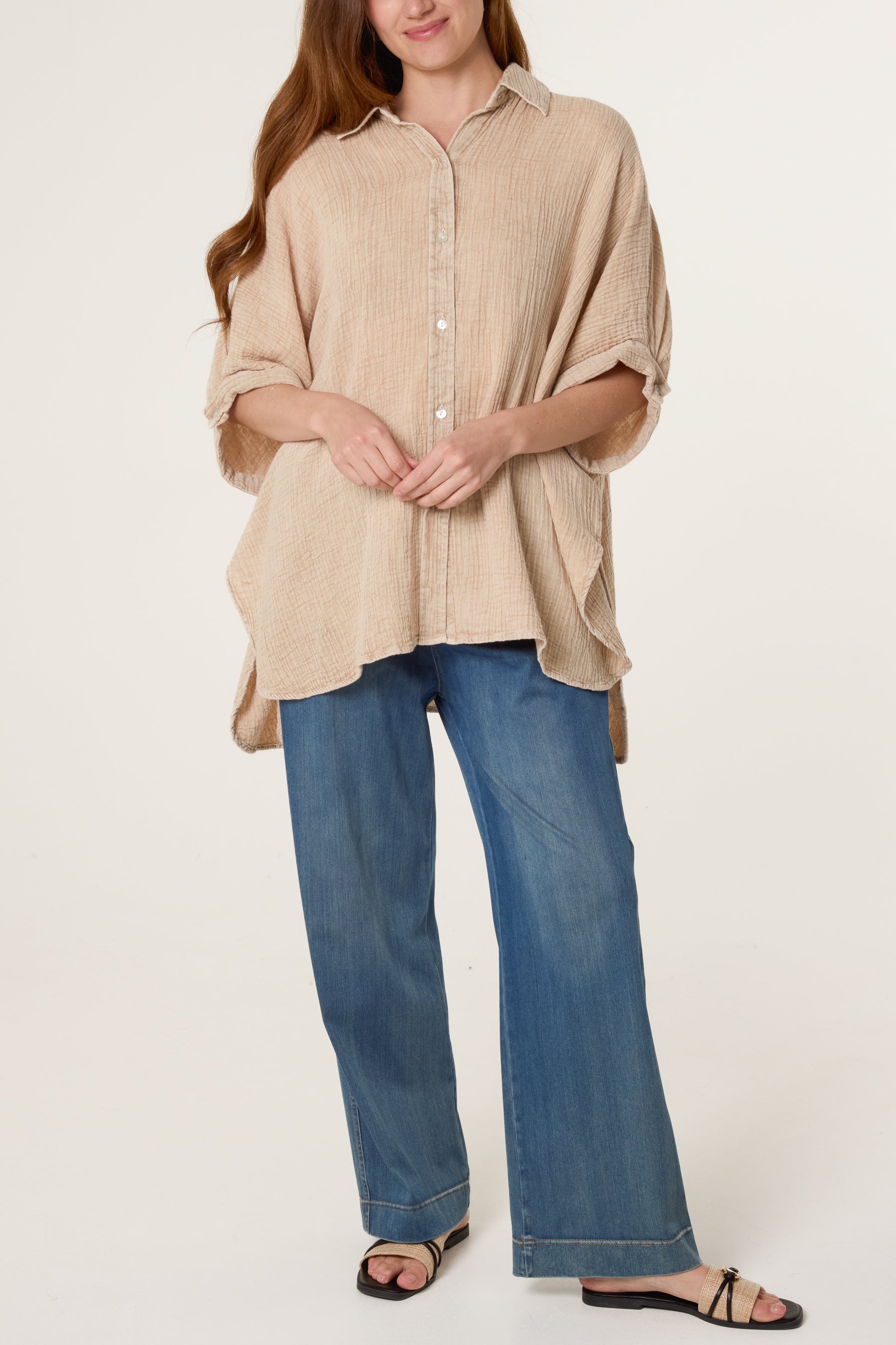 Crinkle Oversized Button Through Shirt