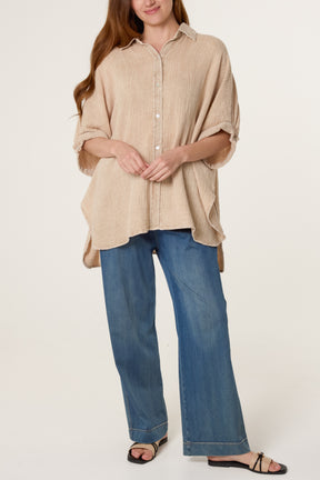 Crinkle Oversized Button Through Shirt