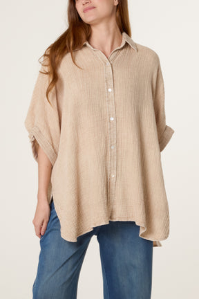 Crinkle Oversized Button Through Shirt