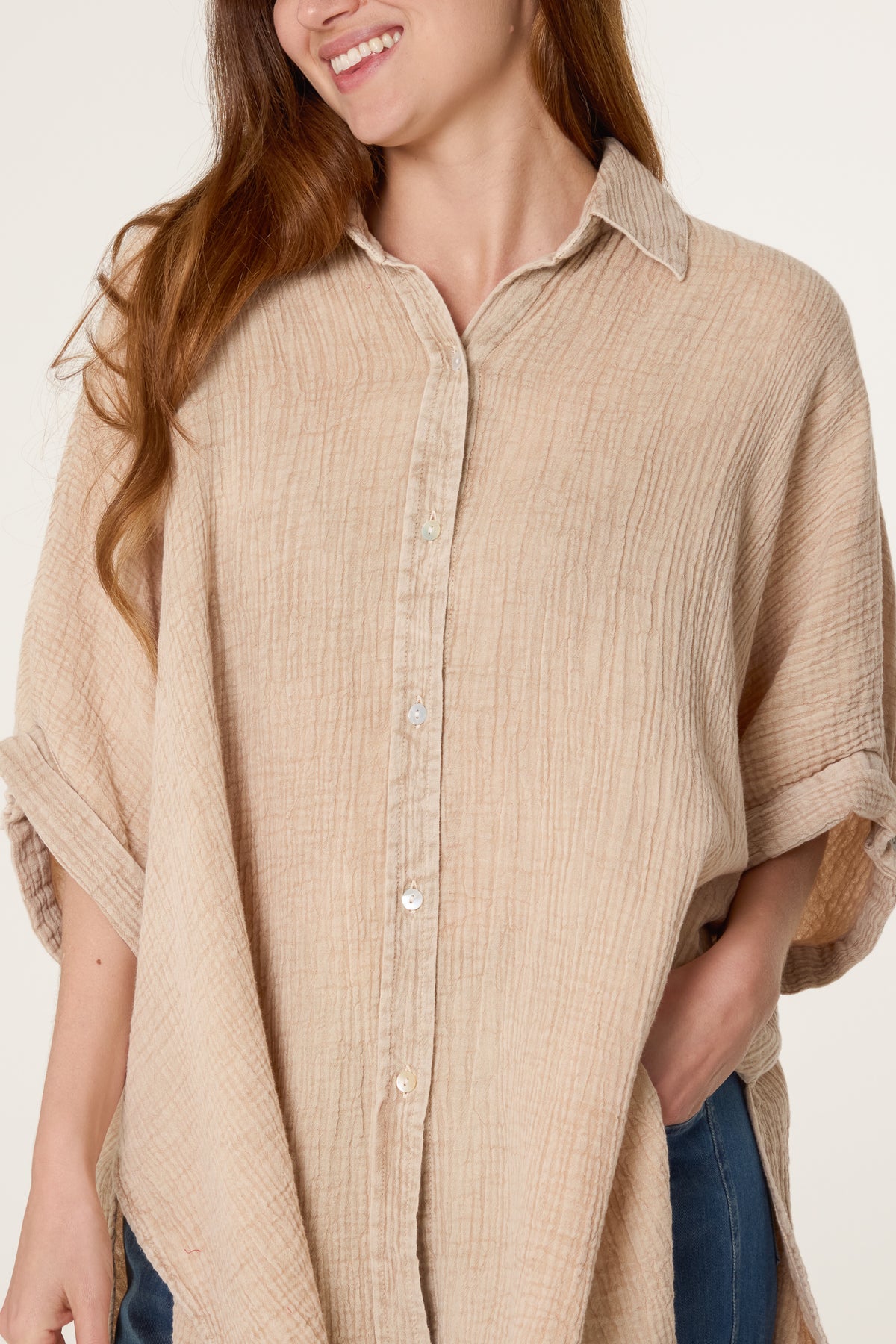 Crinkle Oversized Button Through Shirt