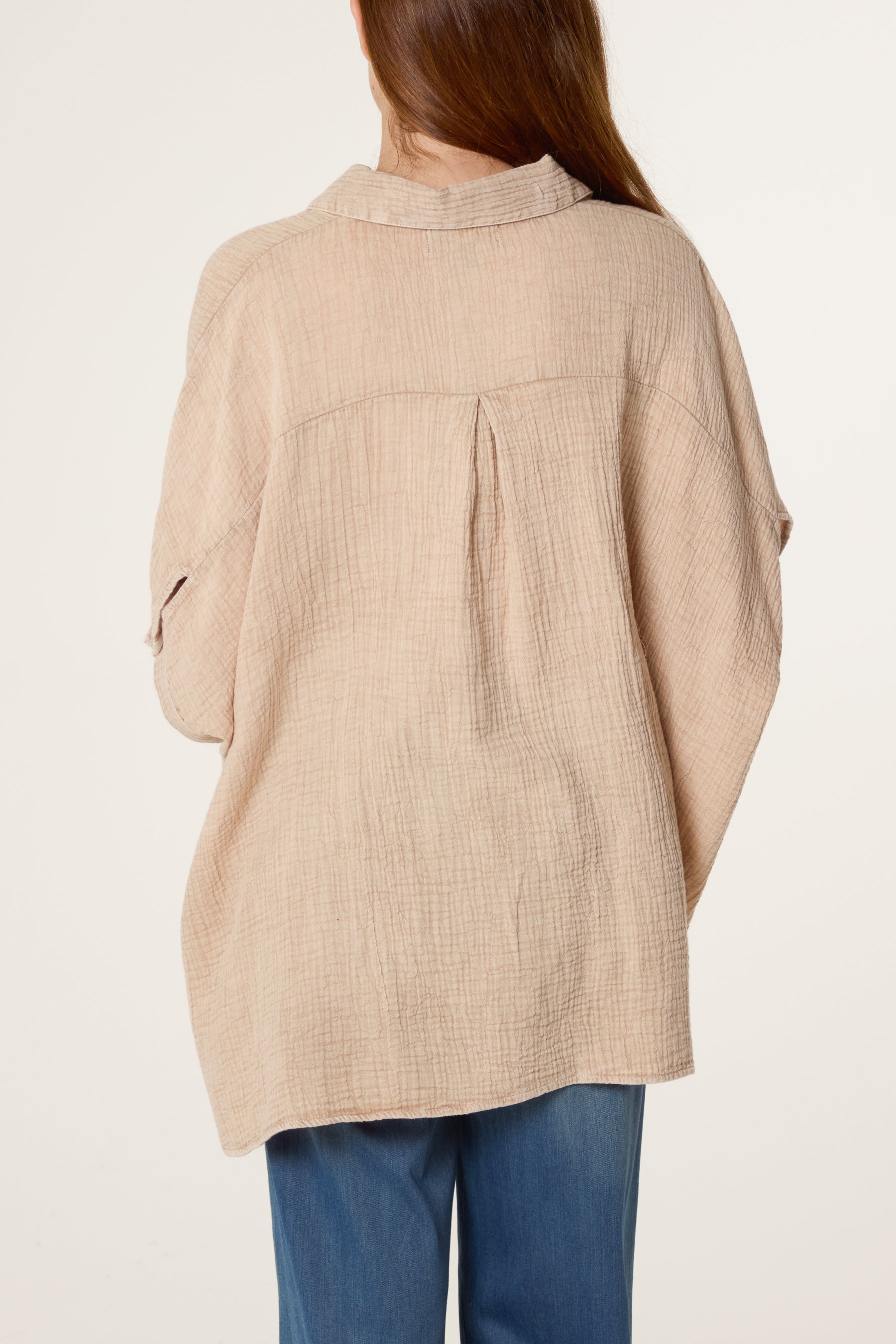Crinkle Oversized Button Through Shirt