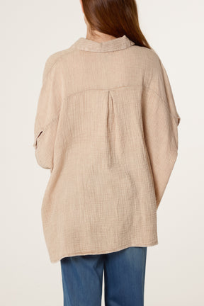 Crinkle Oversized Button Through Shirt