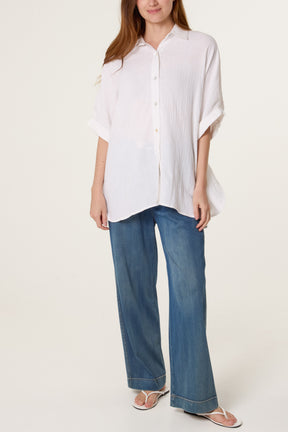 Crinkle Oversized Button Through Shirt