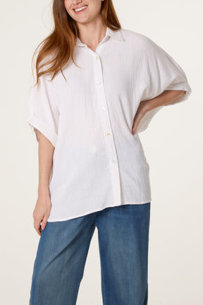 Crinkle Oversized Button Through Shirt