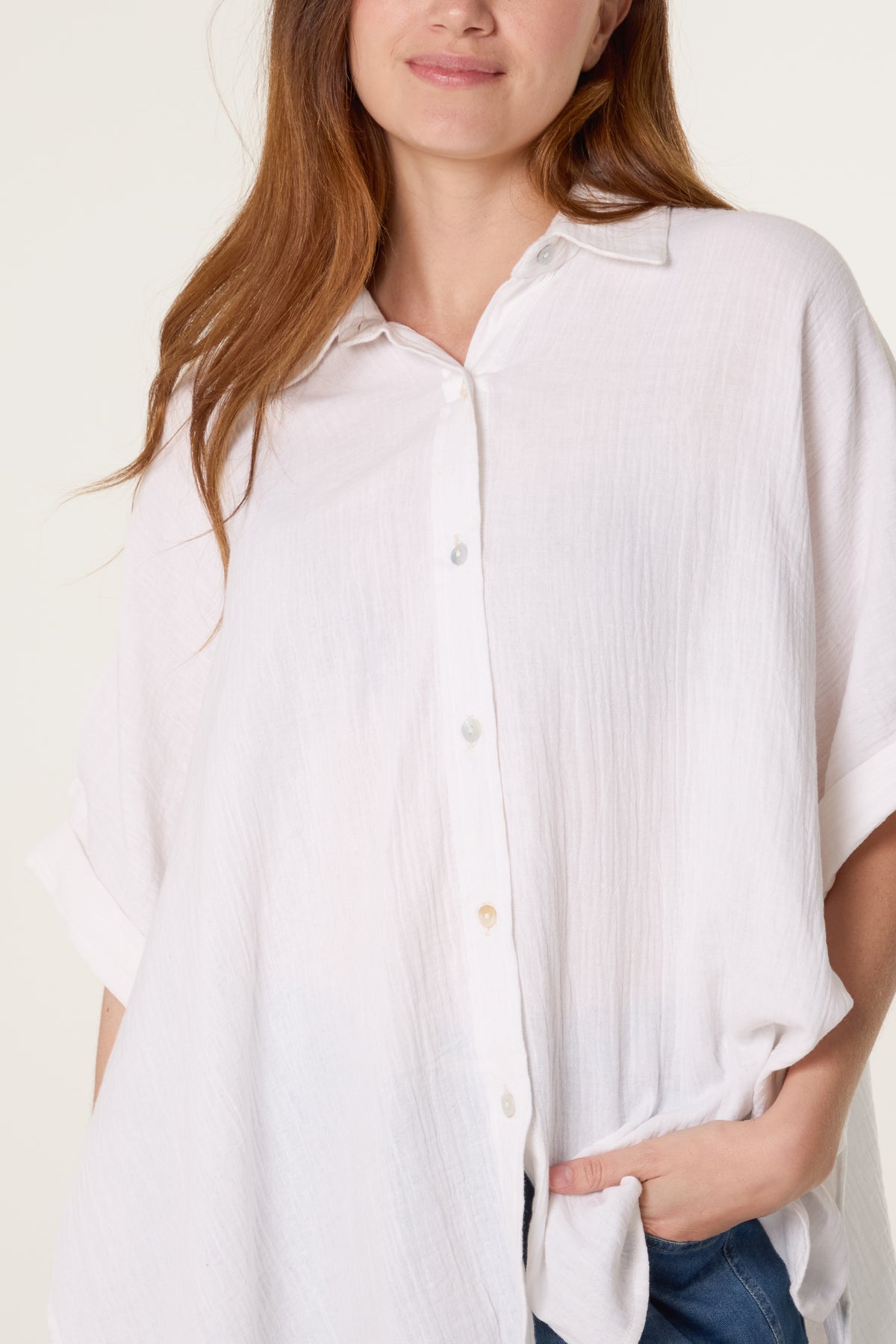 Crinkle Oversized Button Through Shirt