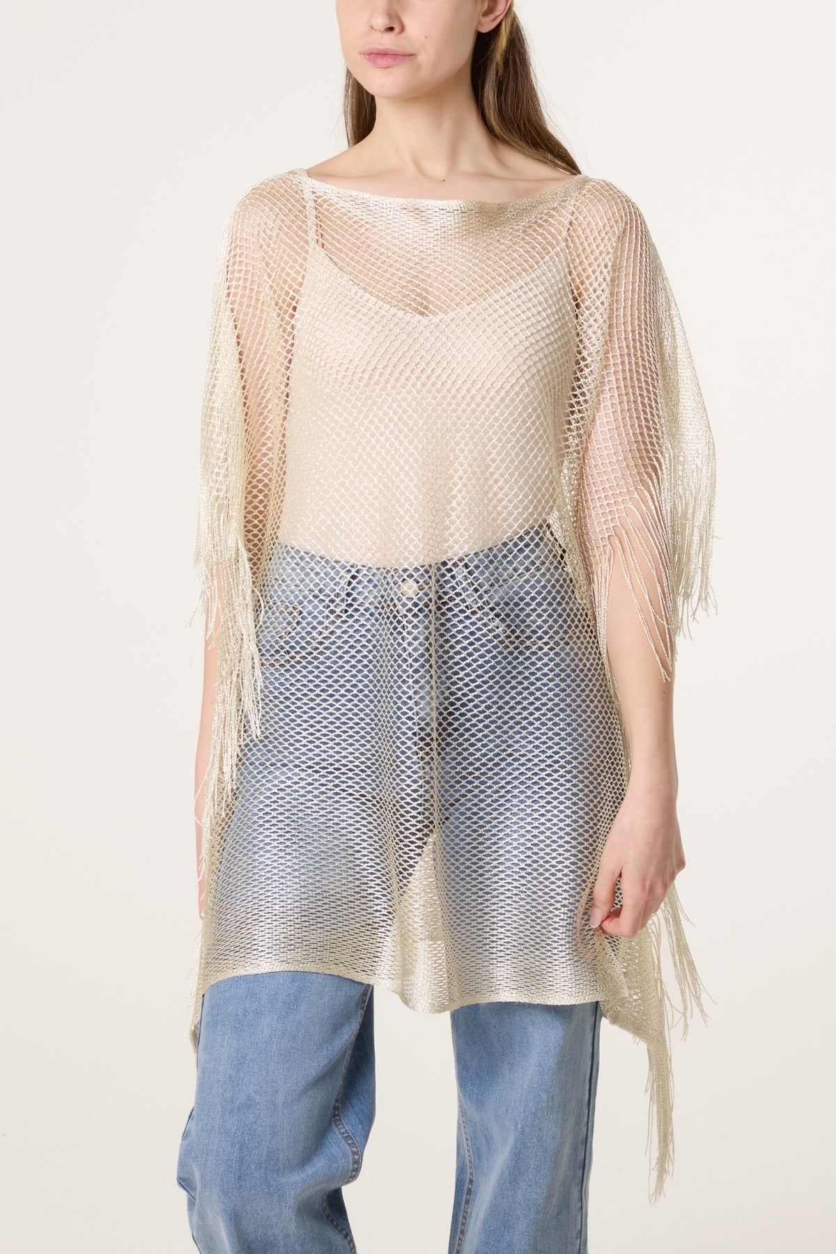 Mesh Net Metallic Poncho