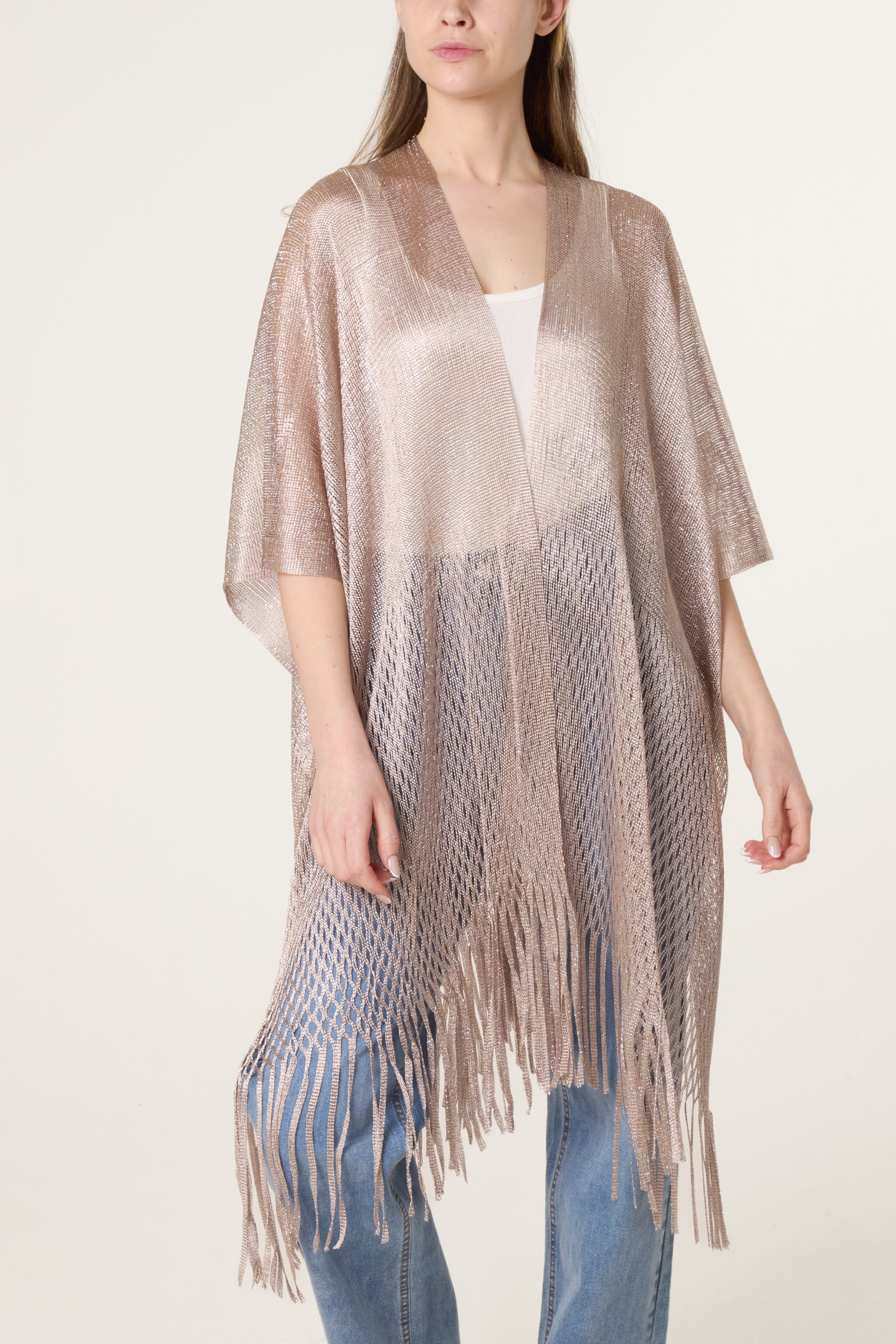 Metallic Mesh Tassel Cape