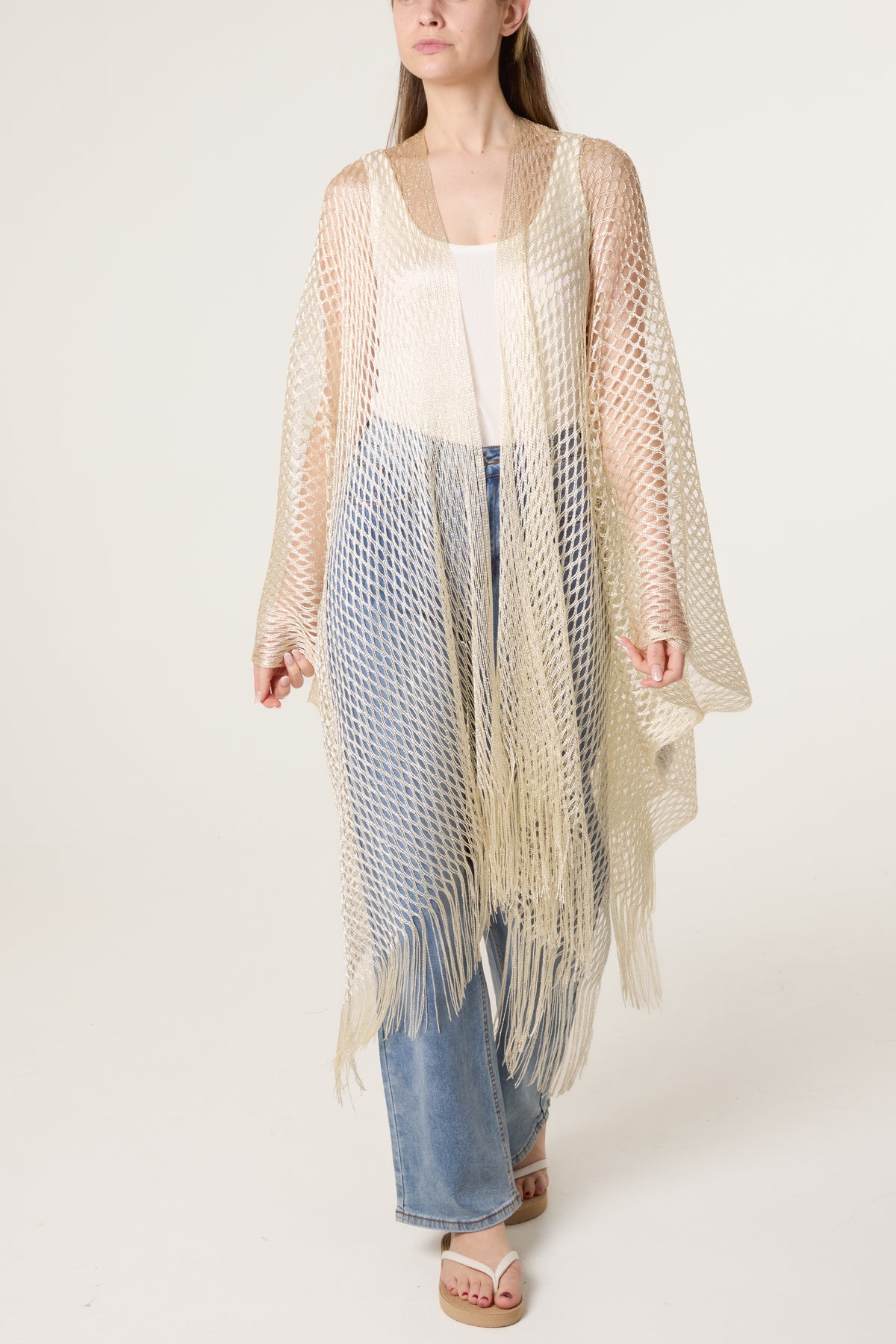 Metallic Net Longline Cape