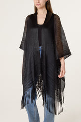 Textured Knit Tassel Cape