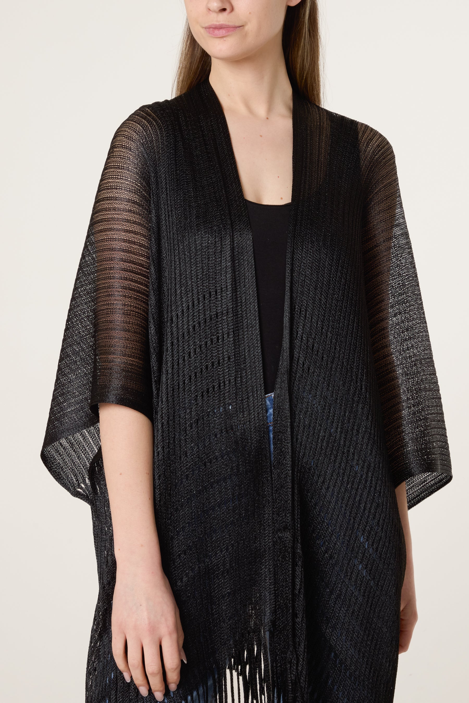 Textured Knit Tassel Cape
