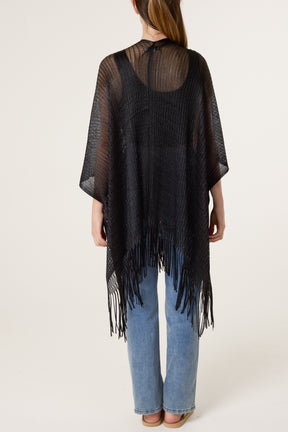 Textured Knit Tassel Cape