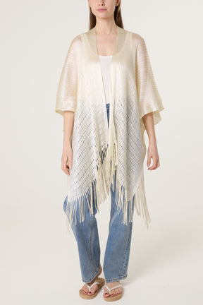 Textured Knit Tassel Cape