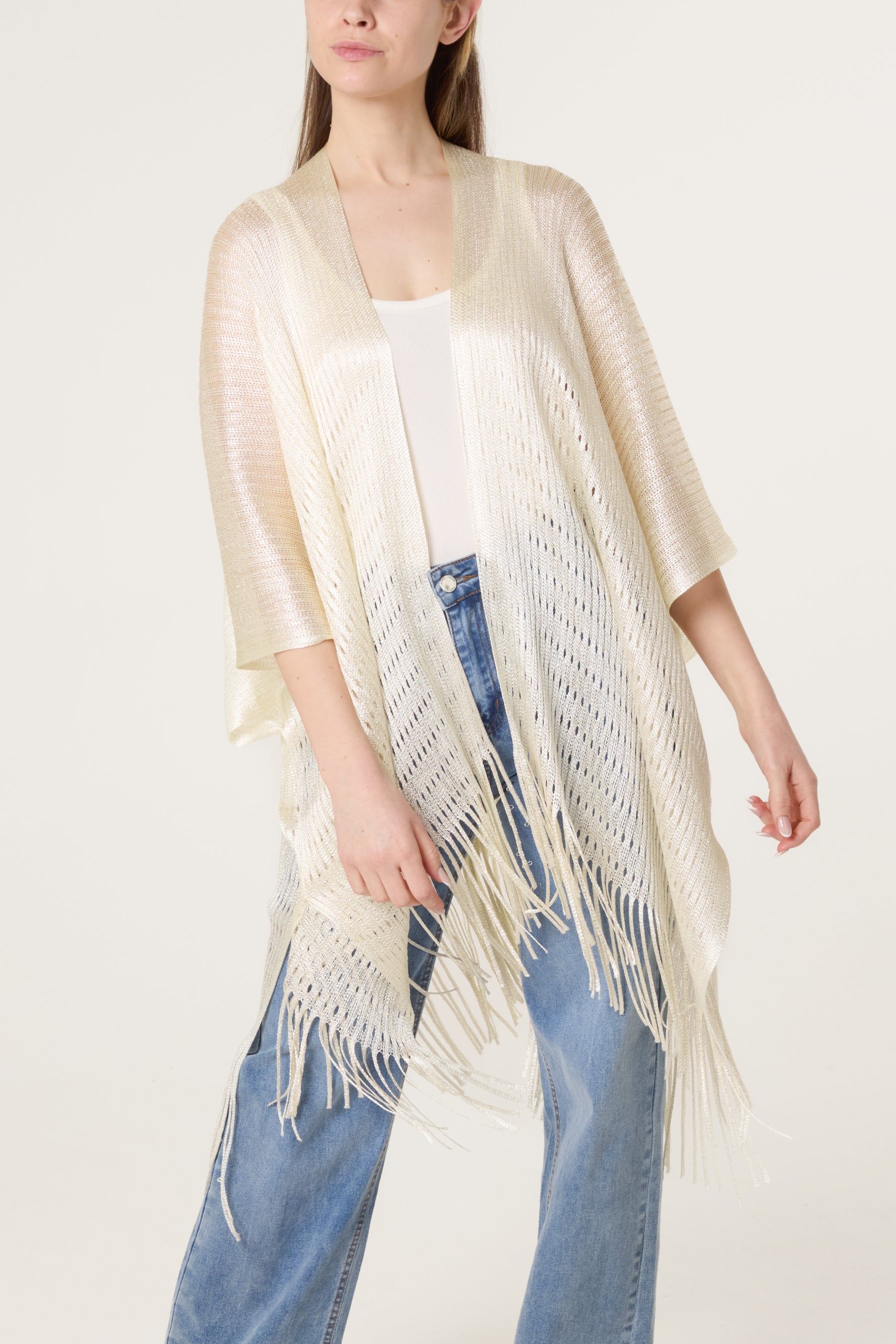 Textured Knit Tassel Cape