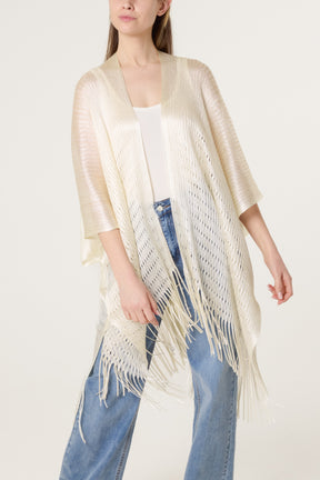 Textured Knit Tassel Cape