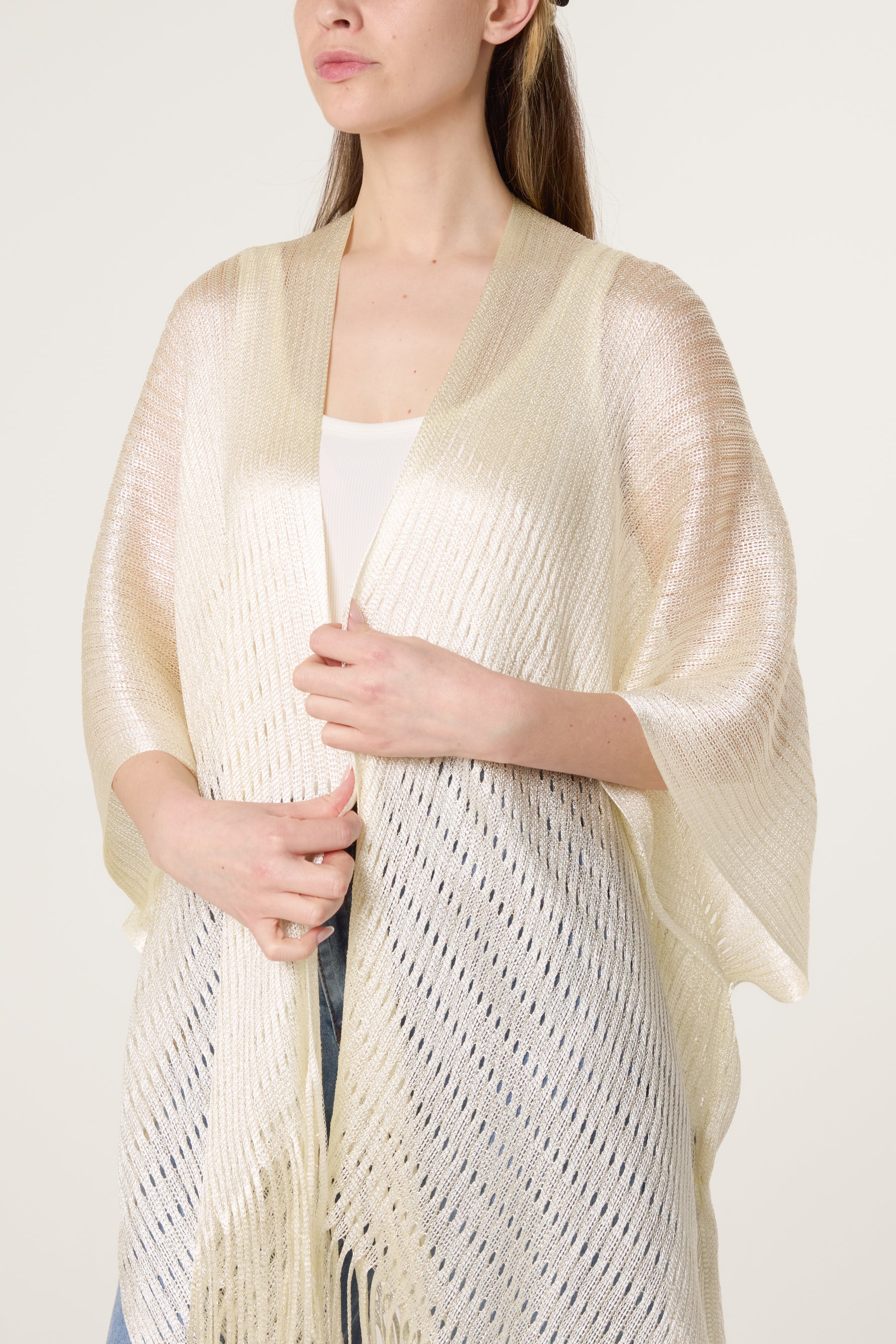 Textured Knit Tassel Cape